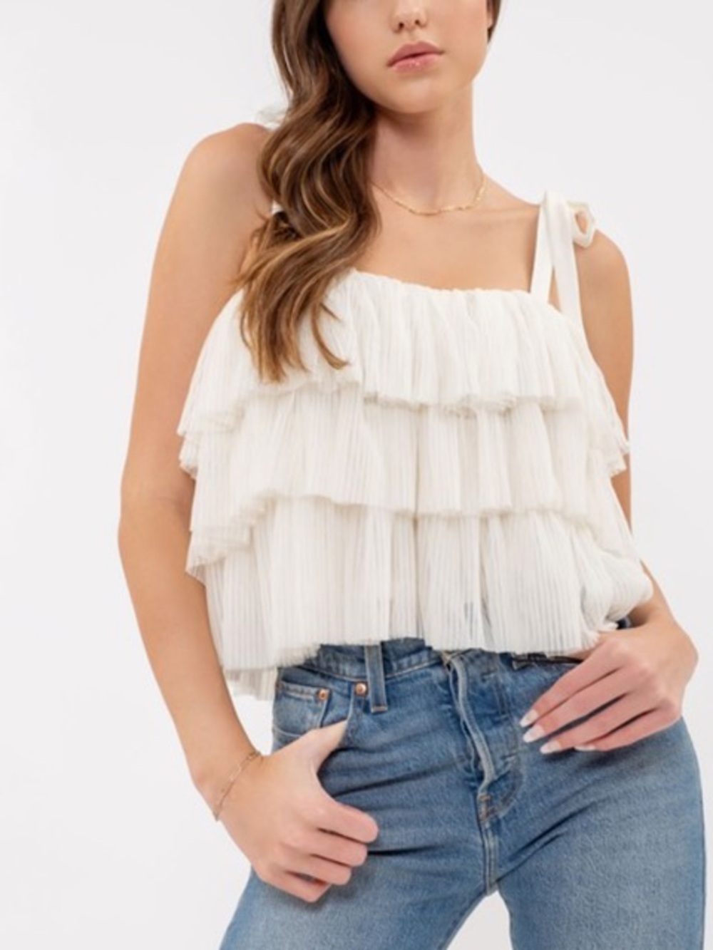 Blu Pepper Ivory Tiered Pleated Camisole